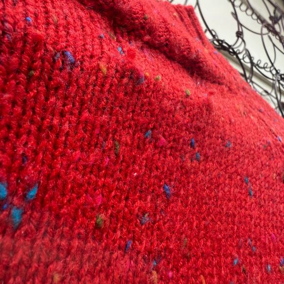 Vintage 90s Venezia Red Variegated Knit Sweater Mock Neck Acrylic Wool One Size - Picture 6 of 10